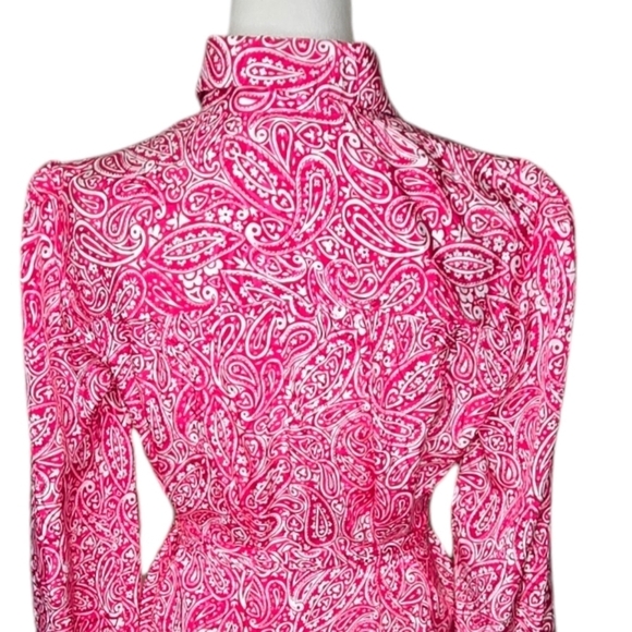 Vintage 70s Schrader Sport Petite Pink Shirt Dress, Paisley Midi Dress Sz 6 - Picture 8 of 8
